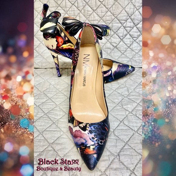 🦋Black w/colorful Butterfly pattern stilettos by Neiman Marcus. Sz 6.5 NEW - Picture 4 of 8
